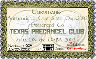 DABA2002 David Artrusso Bronze Award 2002 Certificate